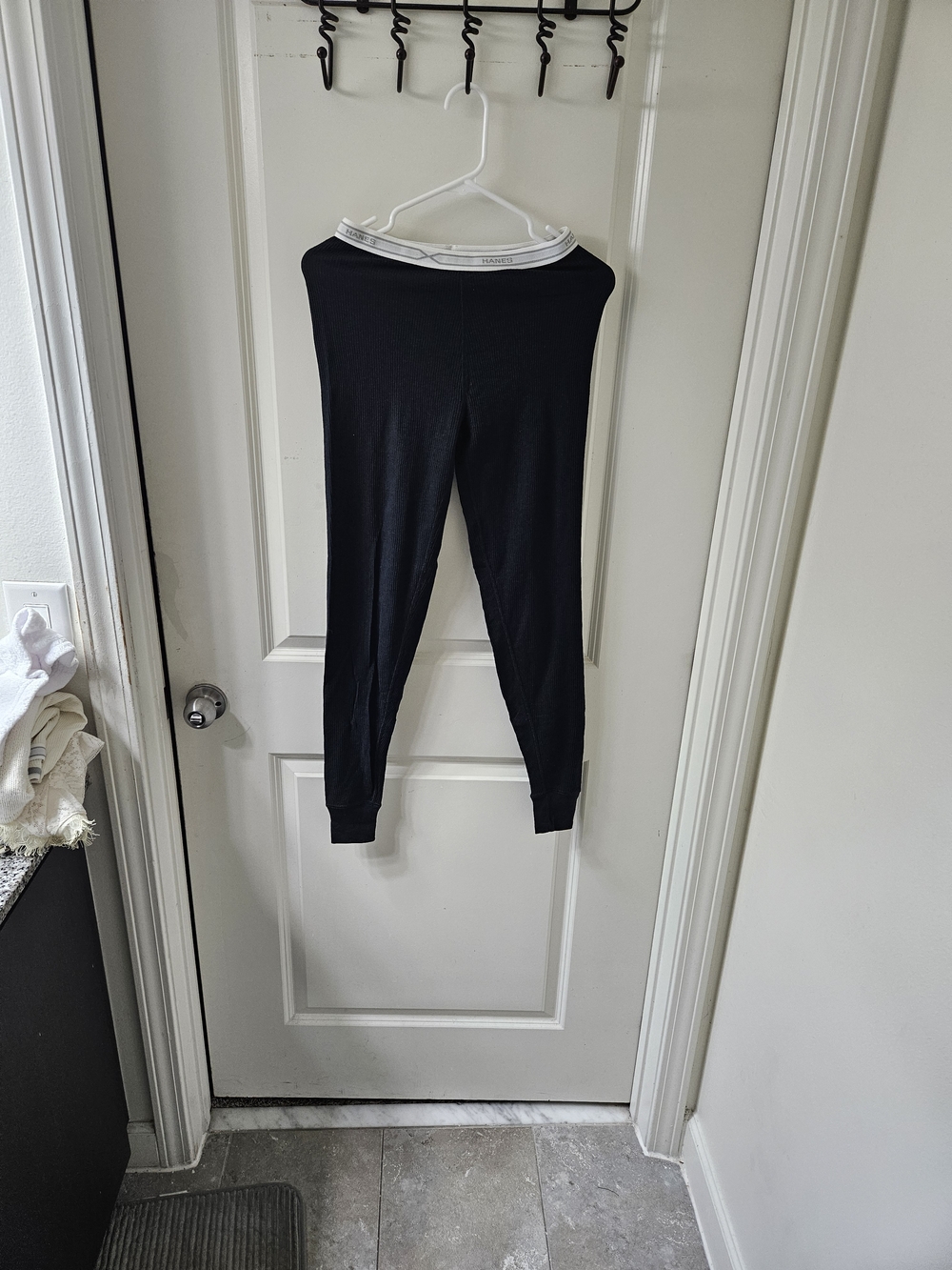 Hanes Black Ribbed Leggings with White Branded Waistband